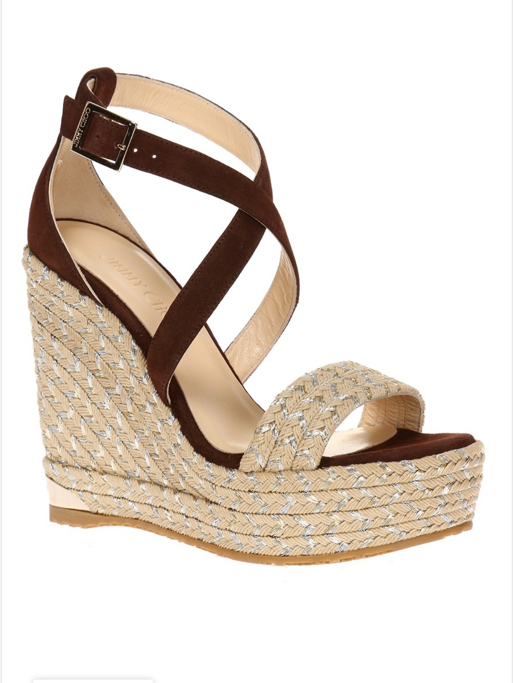 Jimmy Choo Portia Brown Suede Strappy Wedge Heels